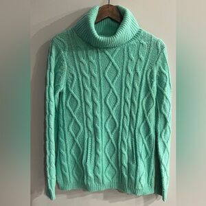 VINEYARD VINES Women’s Light Green Wool Blend Cable Knit Turtleneck Sweater